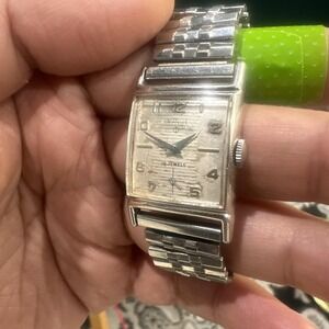 1950s Vintage ELGIN 19 Jewel Tank Watch - Serviced Grade 732 - Ribbed Dial -Runs